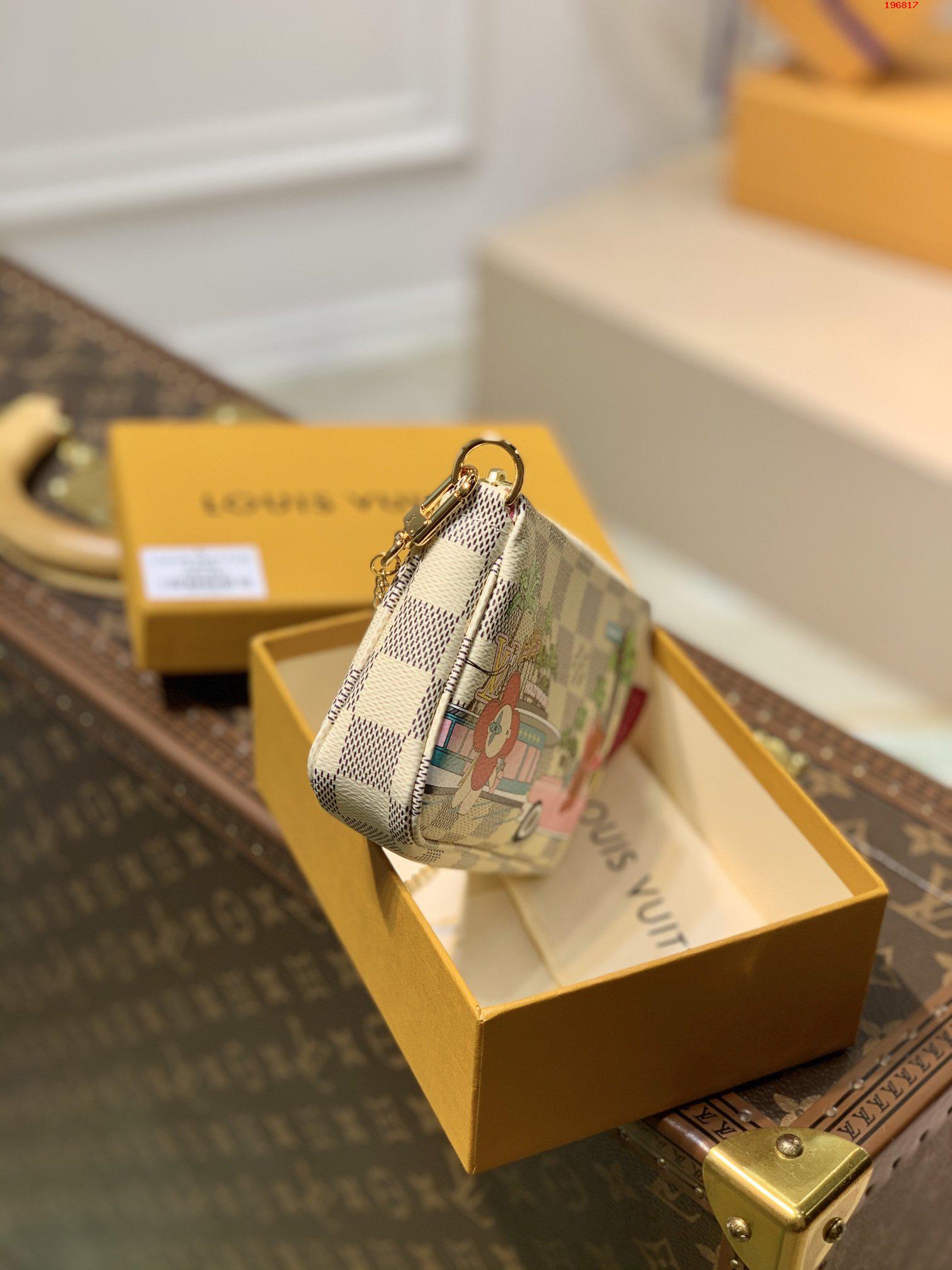 原單N60487白格聖誕款 麻將包繫列 Mini Pochette AccessoiresLV 路易斯·威登￥580-頂級1:1精品高仿包包香港台灣批發價格推薦微信哪裡買