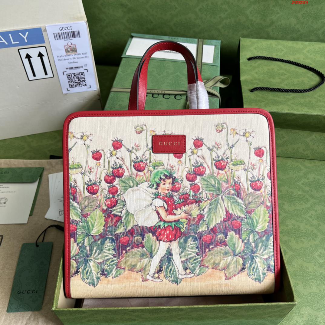 GUCCI 古奇紅色裝飾 Gucci皮革logo標簽Fredrick Warne的草莓仙女印花￥ 720-頂級1:1精品高仿包包香港台灣批發價格推薦微信哪裡買