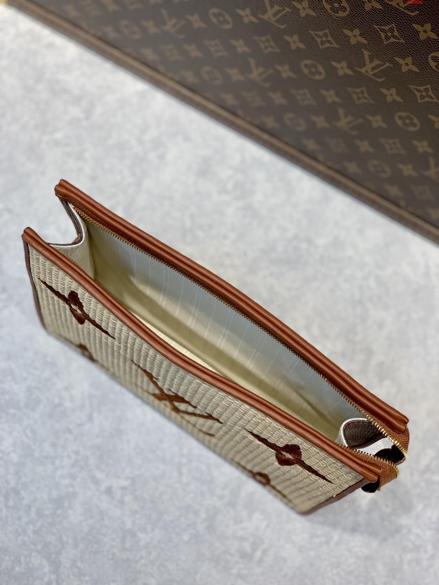 LV原單M80351棕色 M47542盥洗袋取材 Monogram Raffia 織物 路易斯·威登￥980-頂級1:1精品高仿包包香港台灣批發價格推薦微信哪裡買