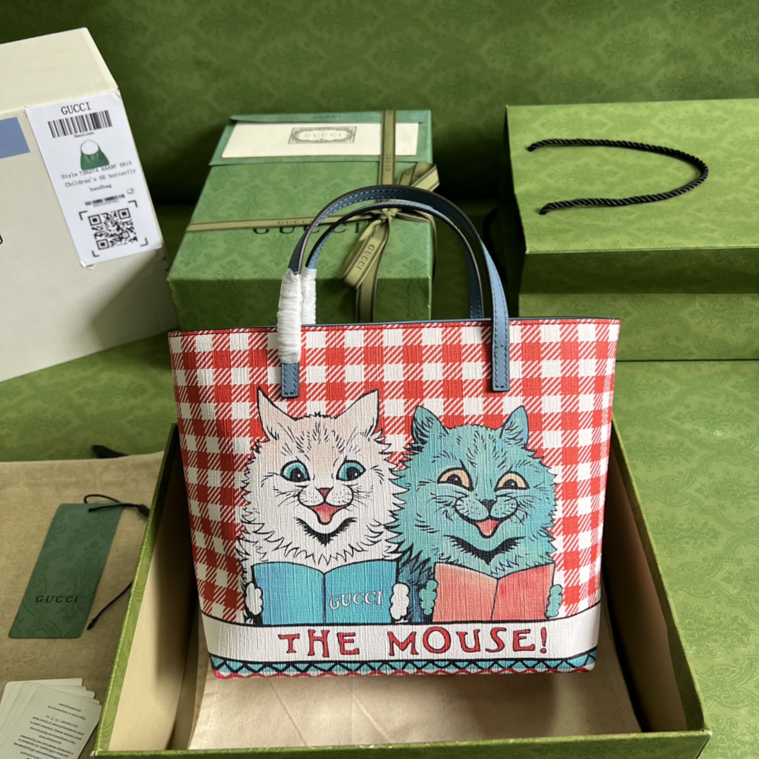 配全套原廠綠盒包裝 兒童貓咪印花手提包GUUCCCI 古奇￥880-頂級1:1精品高仿包包香港台灣批發價格推薦微信哪裡買