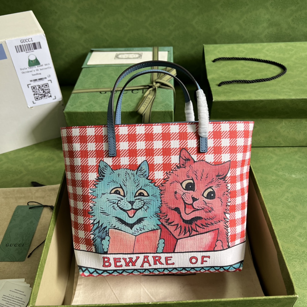 配全套原廠綠盒包裝 兒童貓咪印花手提包GUUCCCI 古奇￥880-頂級1:1精品高仿包包香港台灣批發價格推薦微信哪裡買