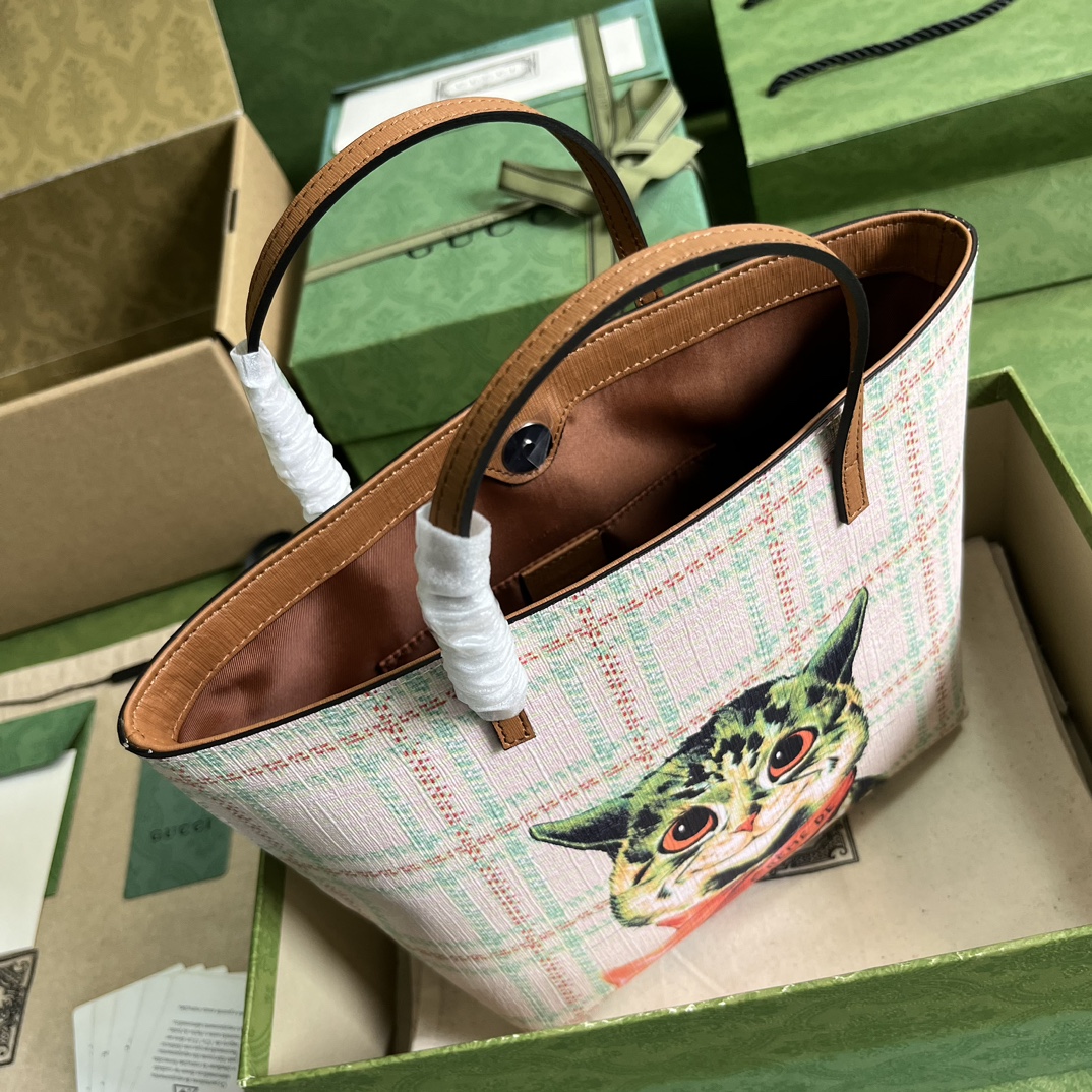GUUCCCI型號 410812尺寸 21*20*10cm 顏色 棕色 貓咪印花 古奇￥880-頂級1:1精品高仿包包香港台灣批發價格推薦微信哪裡買