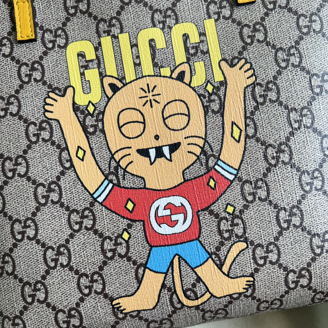 GUUCCCI 古奇 410812 尺寸 21*20*10cm 顏色 黃色 卡通貓￥880-頂級1:1精品高仿包包香港台灣批發價格推薦微信哪裡買