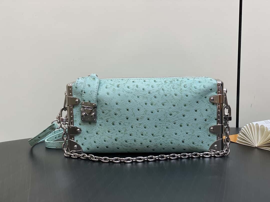 【原單精品】M25445淺綠色鴕鳥紋全皮 軟盒子系列 SLIM TRUNK 手袋-頂級1:1精品高仿包包香港台灣批發價格推薦微信哪裡買