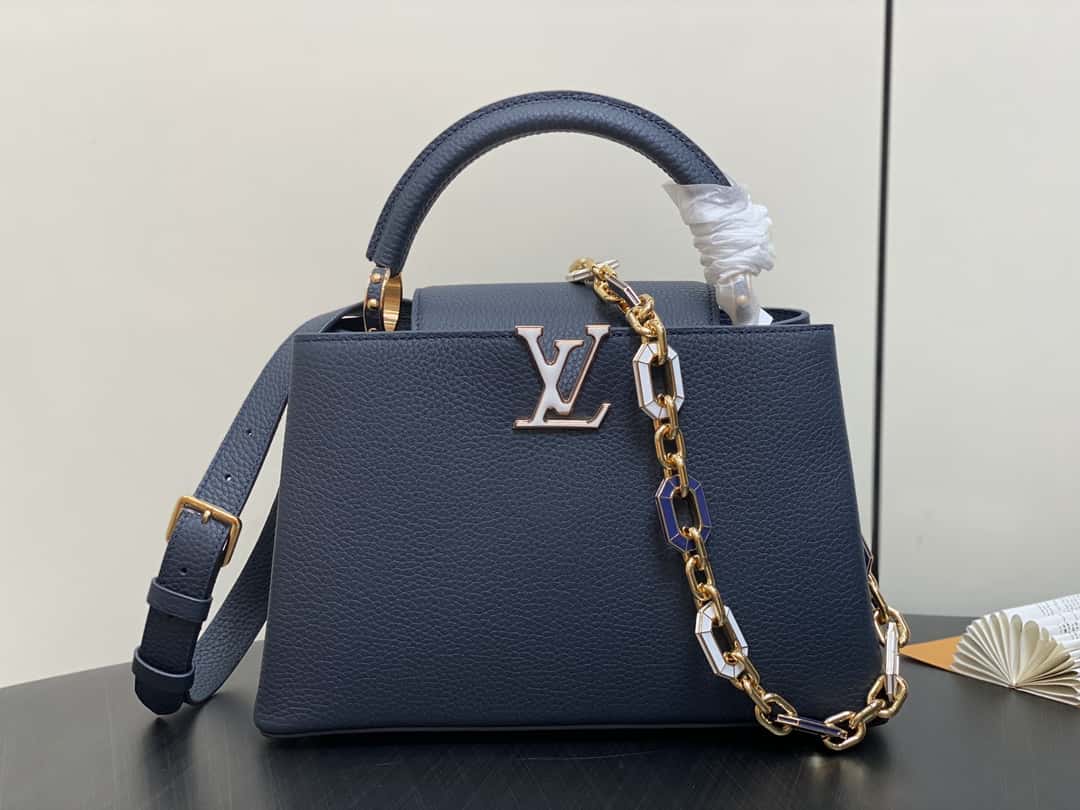 【原單精品】M25211深藍色（鏈條）M24863 全皮cap那英款系列 Capucines中號手袋-頂級1:1精品高仿包包香港台灣批發價格推薦微信哪裡買