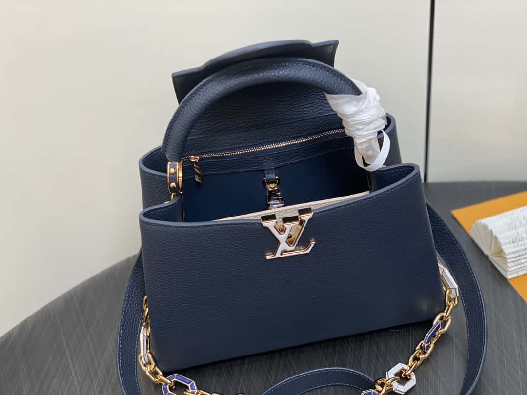 【原單精品】M25211深藍色（鏈條）M24863 全皮cap那英款系列 Capucines中號手袋-頂級1:1精品高仿包包香港台灣批發價格推薦微信哪裡買
