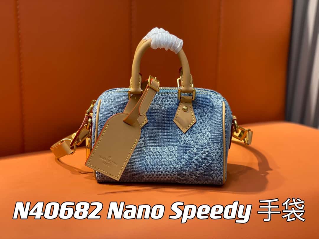 【原單精品】N40682藍色格子 牛仔枕頭包speedy系列Nano Speedy 手袋-頂級1:1精品高仿包包香港台灣批發價格推薦微信哪裡買