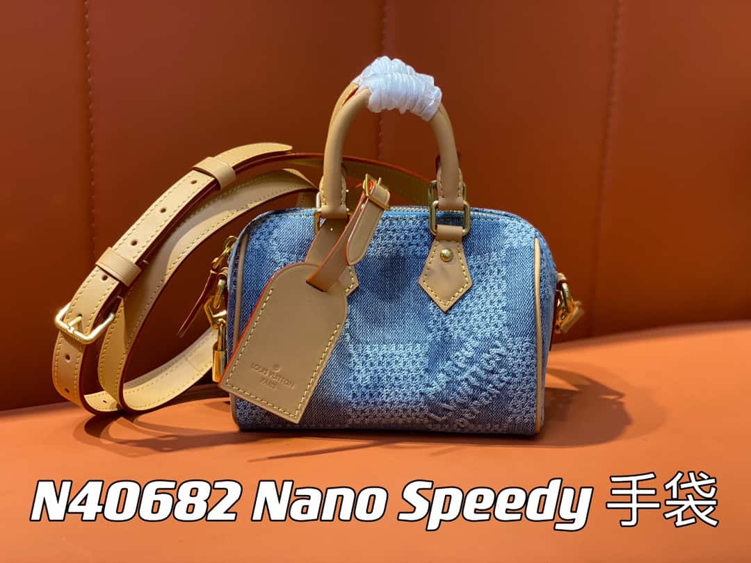 【原單精品】N40682藍色格子 牛仔枕頭包speedy系列Nano Speedy 手袋-頂級1:1精品高仿包包香港台灣批發價格推薦微信哪裡買