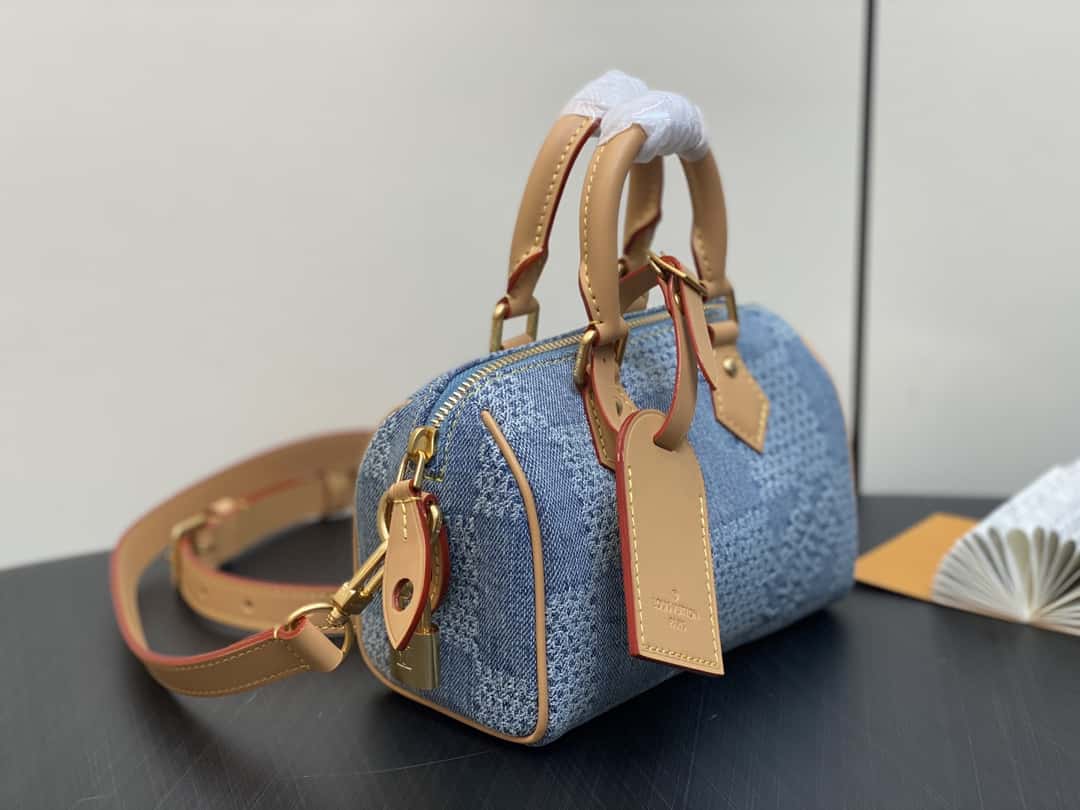 【原單精品】N40682藍色格子 牛仔枕頭包speedy系列Nano Speedy 手袋-頂級1:1精品高仿包包香港台灣批發價格推薦微信哪裡買
