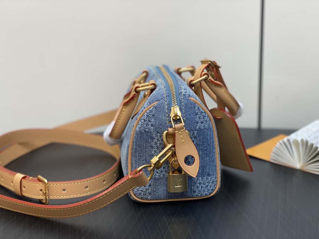 【原單精品】N40682藍色格子 牛仔枕頭包speedy系列Nano Speedy 手袋-頂級1:1精品高仿包包香港台灣批發價格推薦微信哪裡買