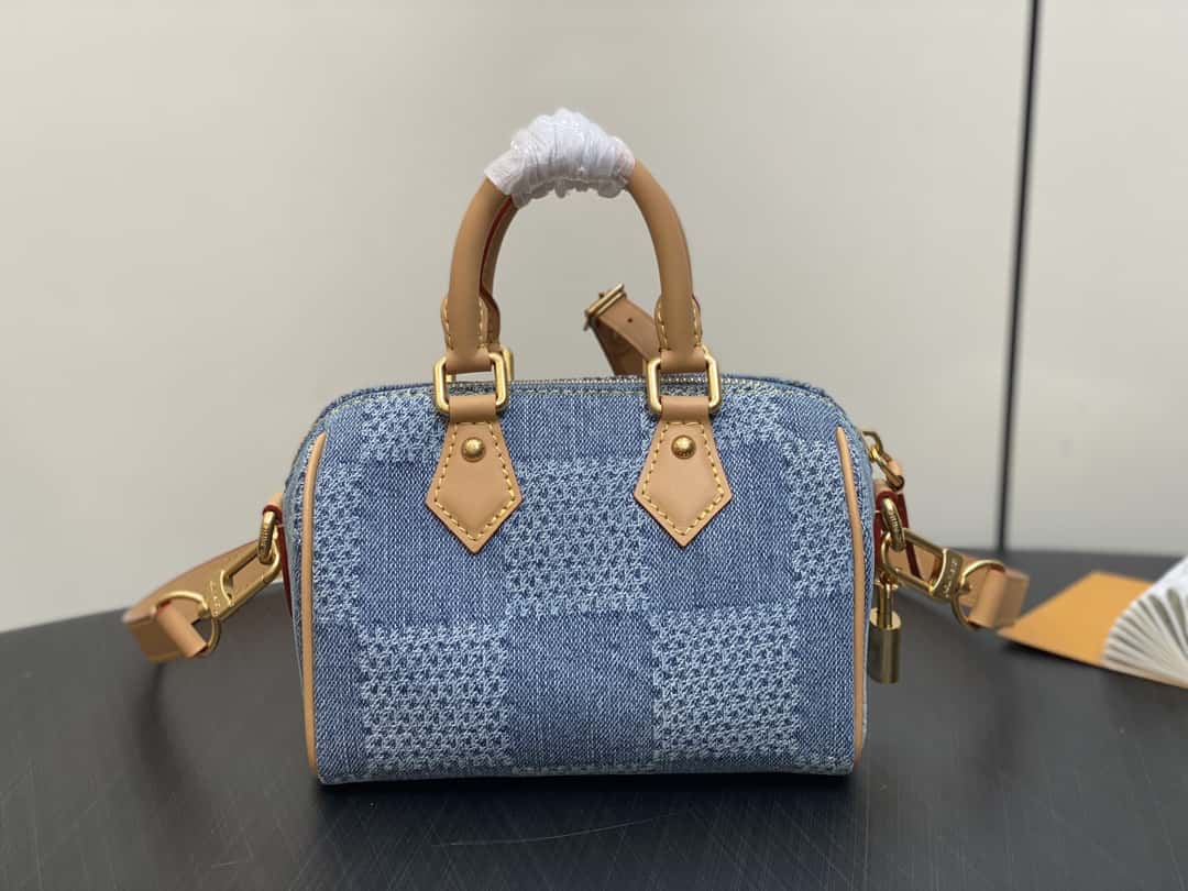 【原單精品】N40682藍色格子 牛仔枕頭包speedy系列Nano Speedy 手袋-頂級1:1精品高仿包包香港台灣批發價格推薦微信哪裡買