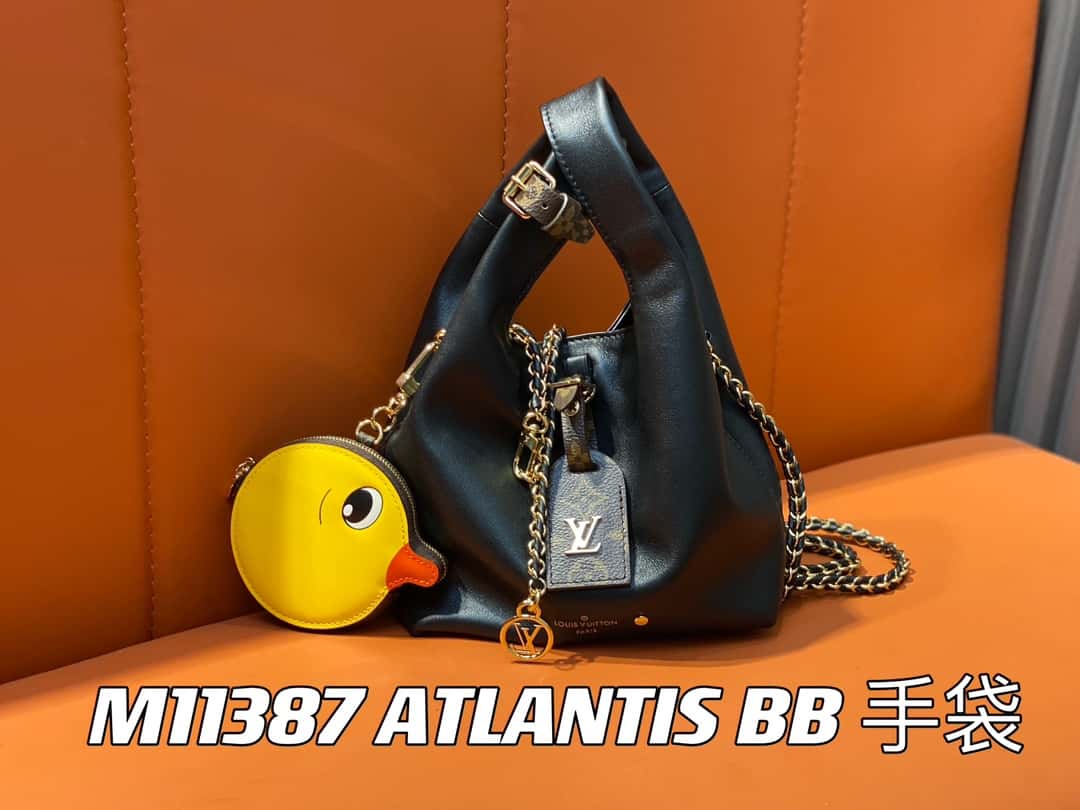 【原單精品】M11387黑色全皮（配小黃鴨）變碼芯片版 小號購物袋系列 ATLANTIS BB 手袋-頂級1:1精品高仿包包香港台灣批發價格推薦微信哪裡買